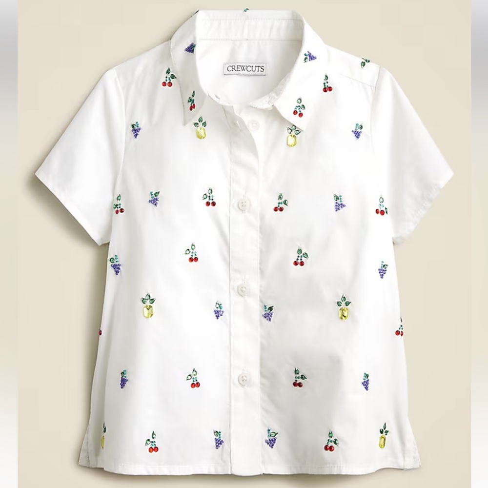 Crewcuts Kids White Shirt with Fruit Embroidery
